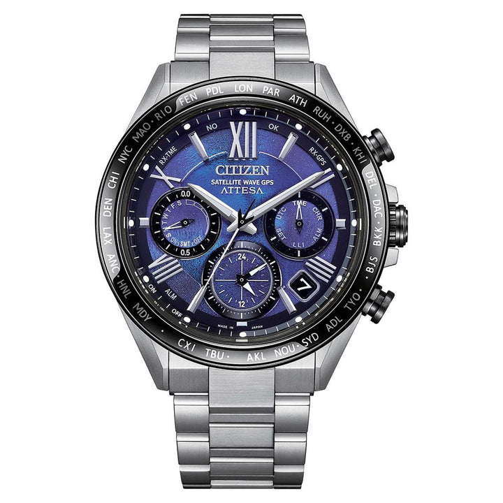 Citizen Attesa Satelite Wave GPS 44.5mm Blue Dial Silver Strap