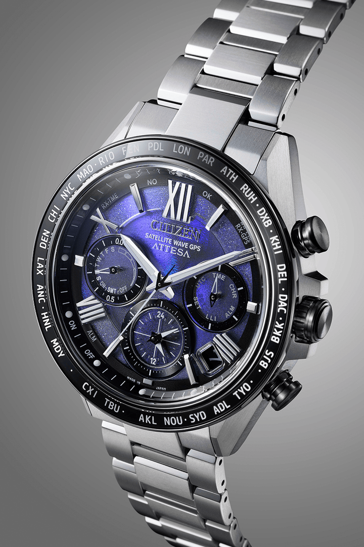 Citizen Attesa Satelite Wave GPS 44.5mm Blue Dial Silver Strap