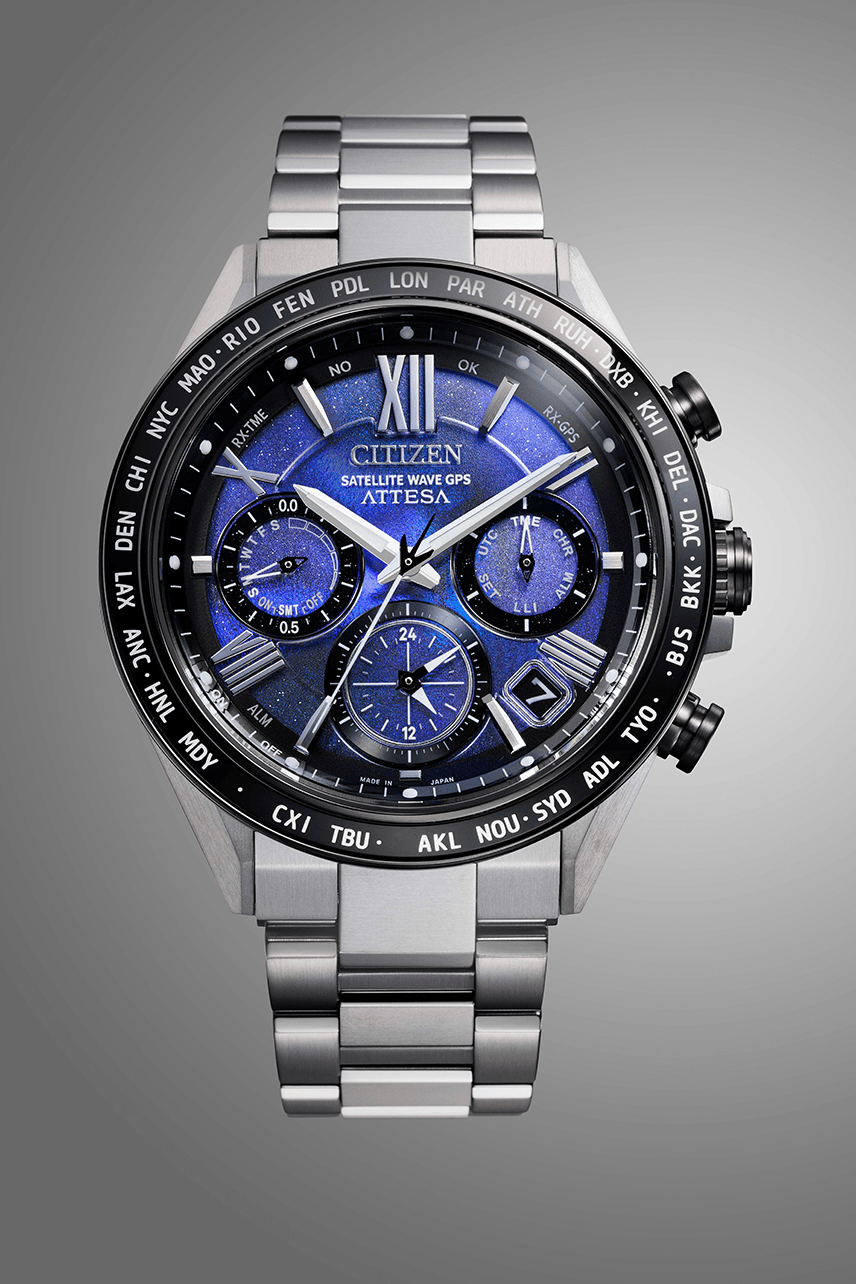 Citizen Attesa Satelite Wave GPS 44.5mm Blue Dial Silver Strap