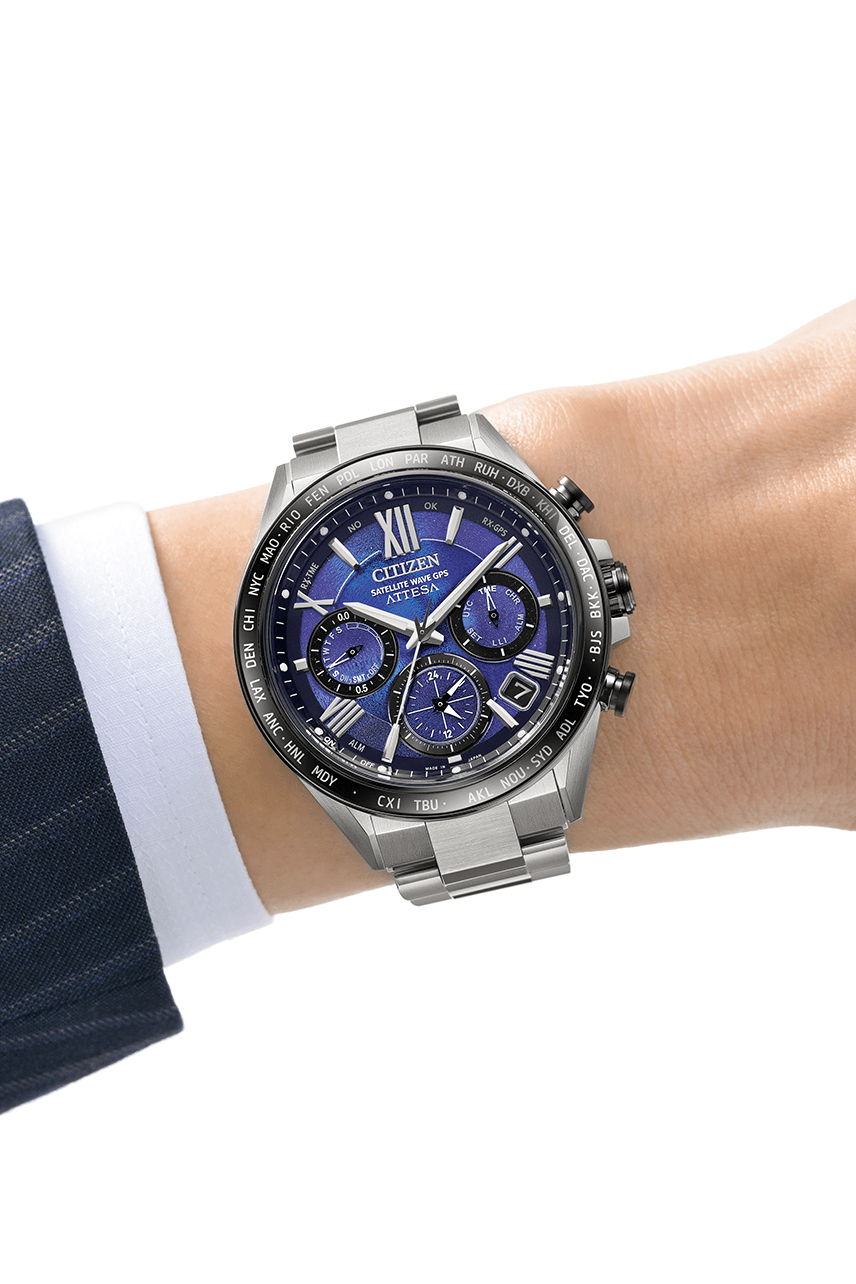 Citizen Attesa Satelite Wave GPS 44.5mm Blue Dial Silver Strap