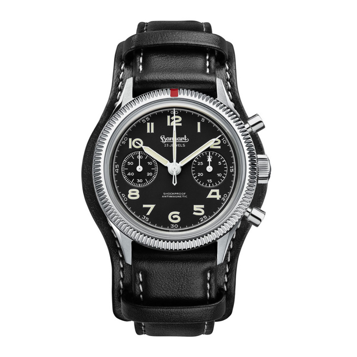 Hanhart 417 ES 1954 39mm Black Dial Black Strap