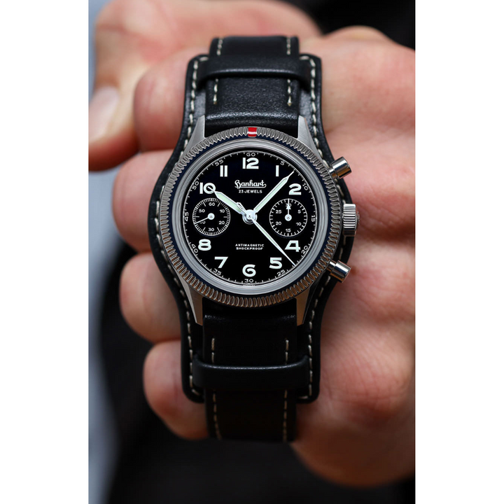 Hanhart 417 ES 1954 39mm Black Dial Black Strap