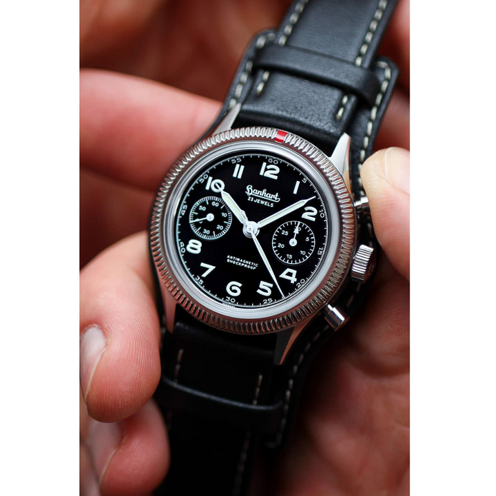 Hanhart 417 ES 1954 39mm Black Dial Black Strap