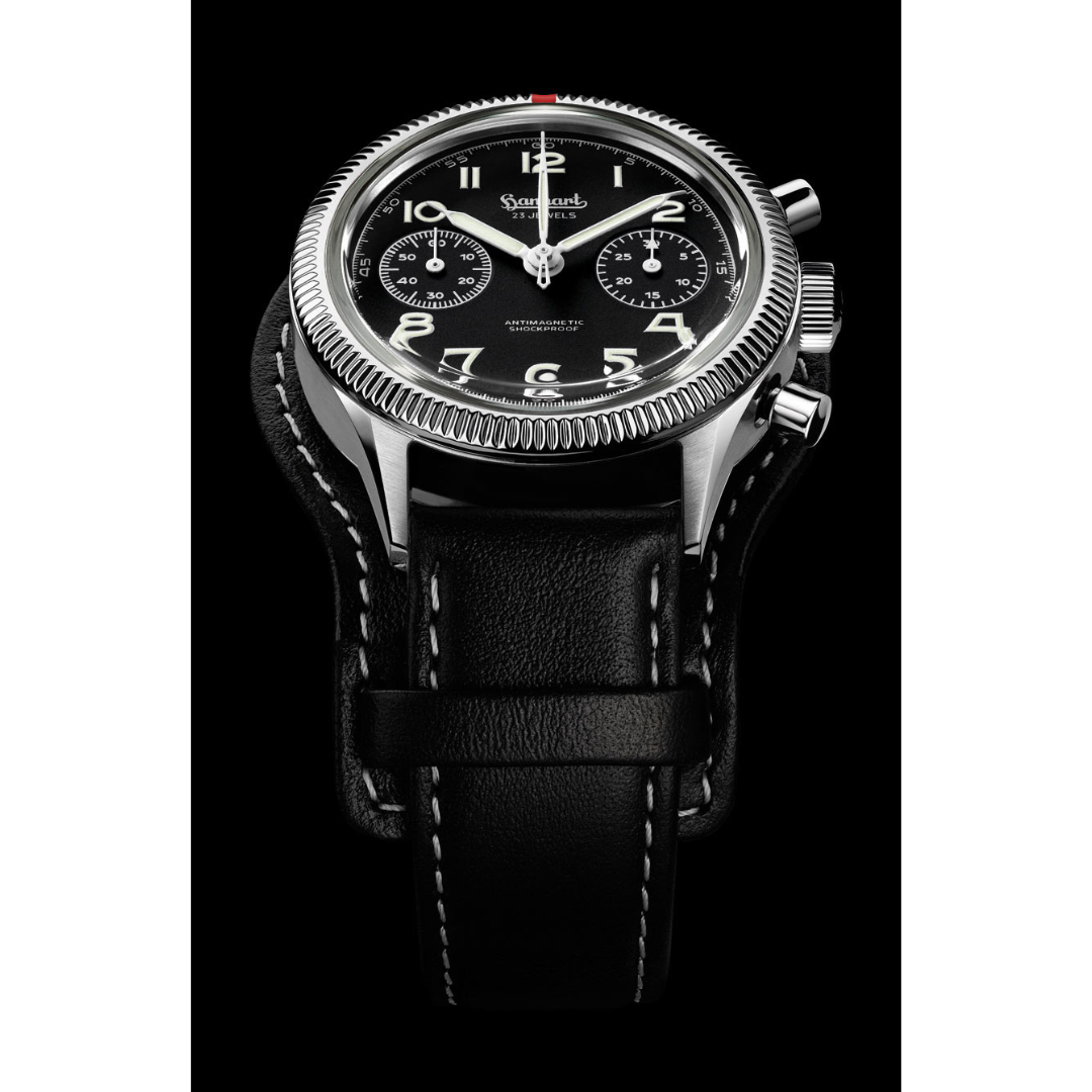 Hanhart 417 ES 1954 39mm Black Dial Black Strap