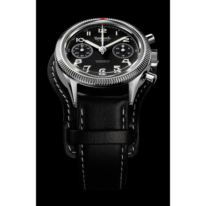 Hanhart 417 ES 1954 39mm Black Dial Black Strap