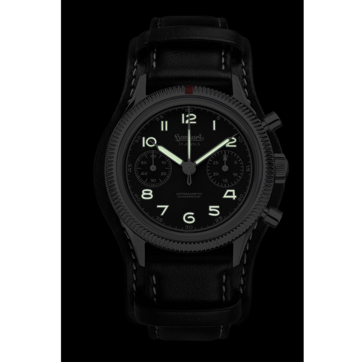 Hanhart 417 ES 1954 39mm Black Dial Black Strap
