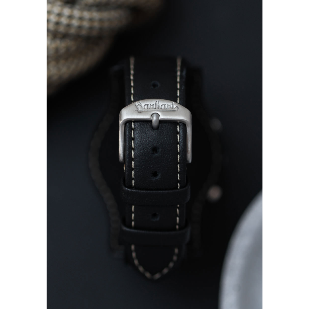 Hanhart 417 ES 1954 39mm Black Dial Black Strap