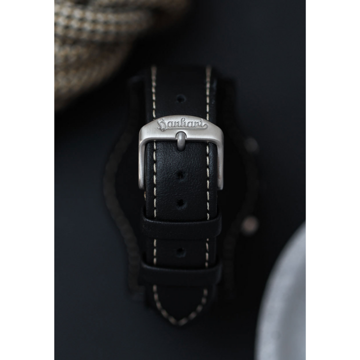 Hanhart 417 ES 1954 39mm Black Dial Black Strap