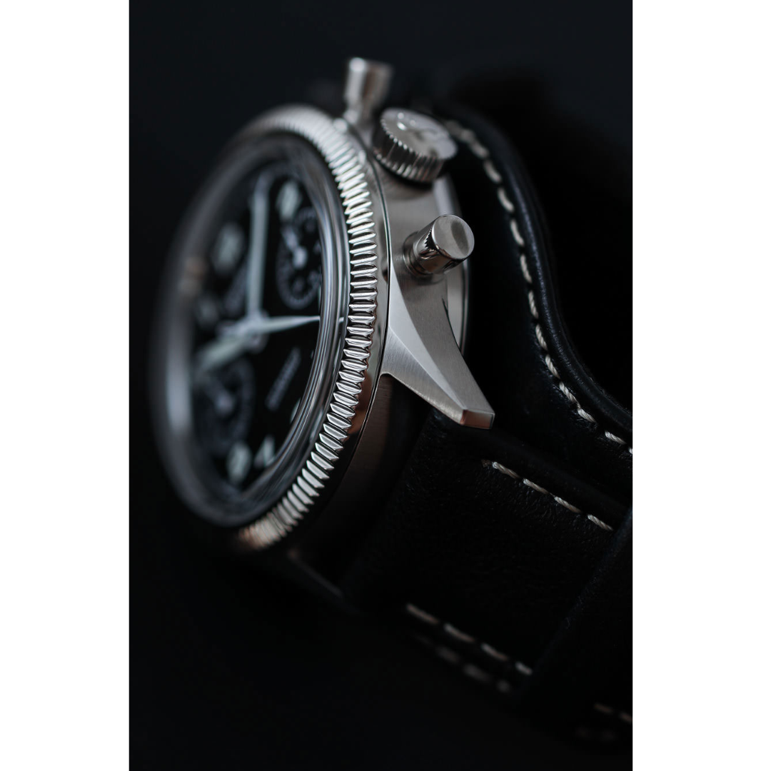 Hanhart 417 ES 1954 39mm Black Dial Black Strap