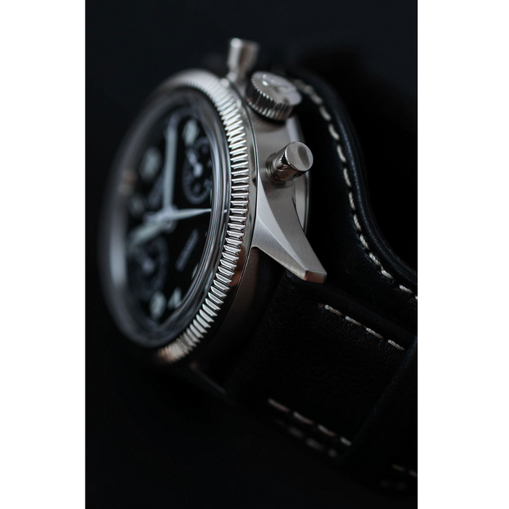 Hanhart 417 ES 1954 39mm Black Dial Black Strap