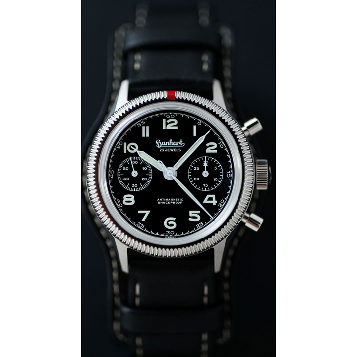 Hanhart 417 ES 1954 39mm Black Dial Black Strap