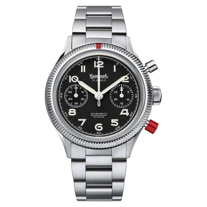 Hanhart 417 ES 1954 Heritage Flyback 39mm Black Dial Silver Steel Bracelet