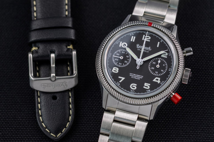 Hanhart 417 ES 1954 Heritage Flyback 39mm Black Dial Silver Steel Bracelet
