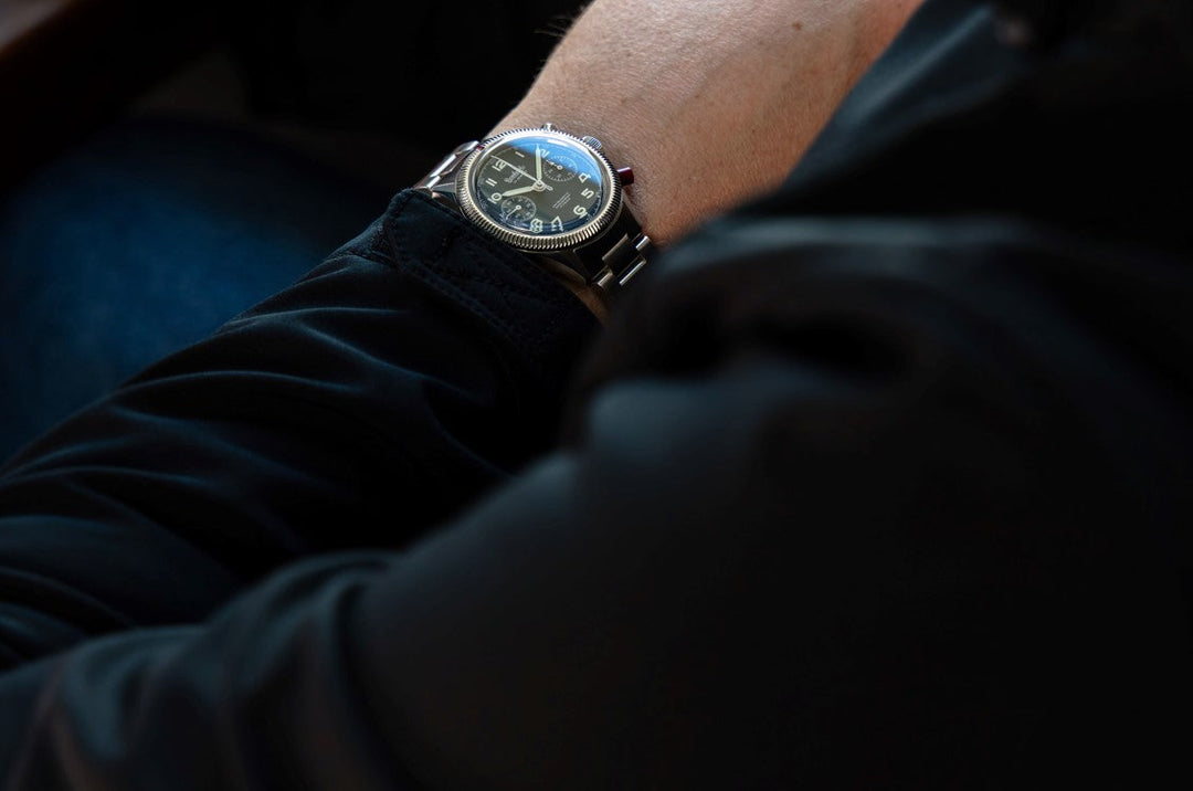 Hanhart 417 ES 1954 Heritage Flyback 39mm Black Dial Silver Steel Bracelet