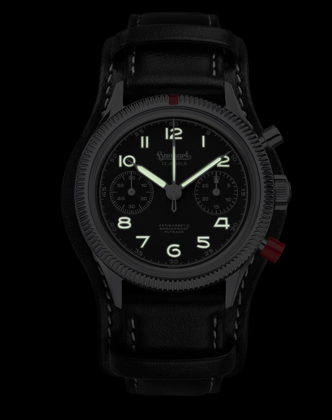 Hanhart 417 ES 1954 Heritage Flyback 39mm Black Dial Black Strap