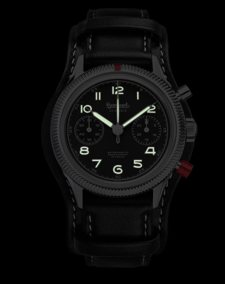 Hanhart 417 ES 1954 Heritage Flyback 39mm Black Dial Black Strap