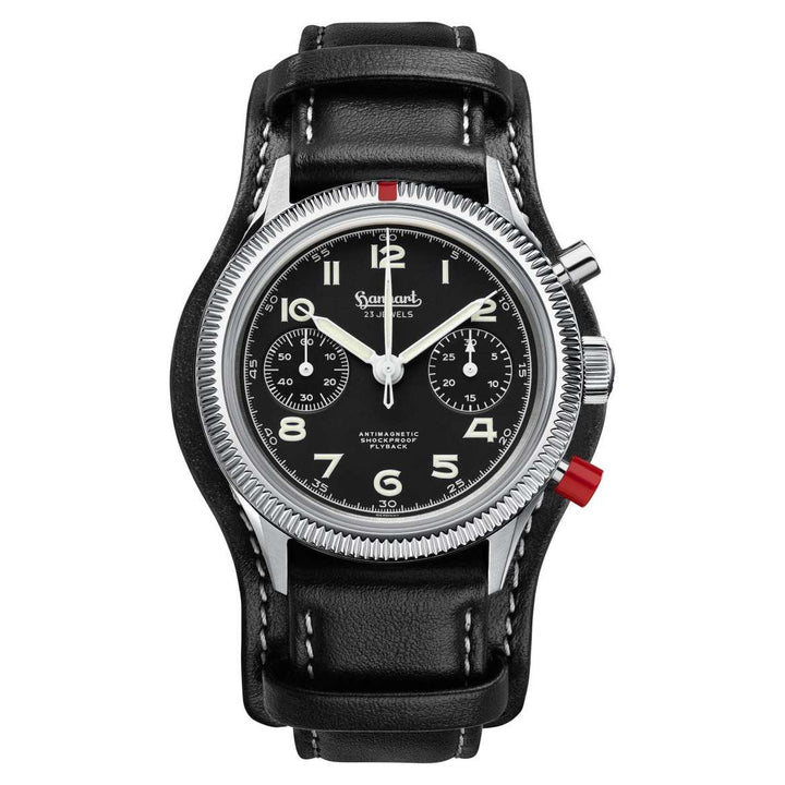 Hanhart 417 ES 1954 Heritage Flyback 39mm Black Dial Black Strap