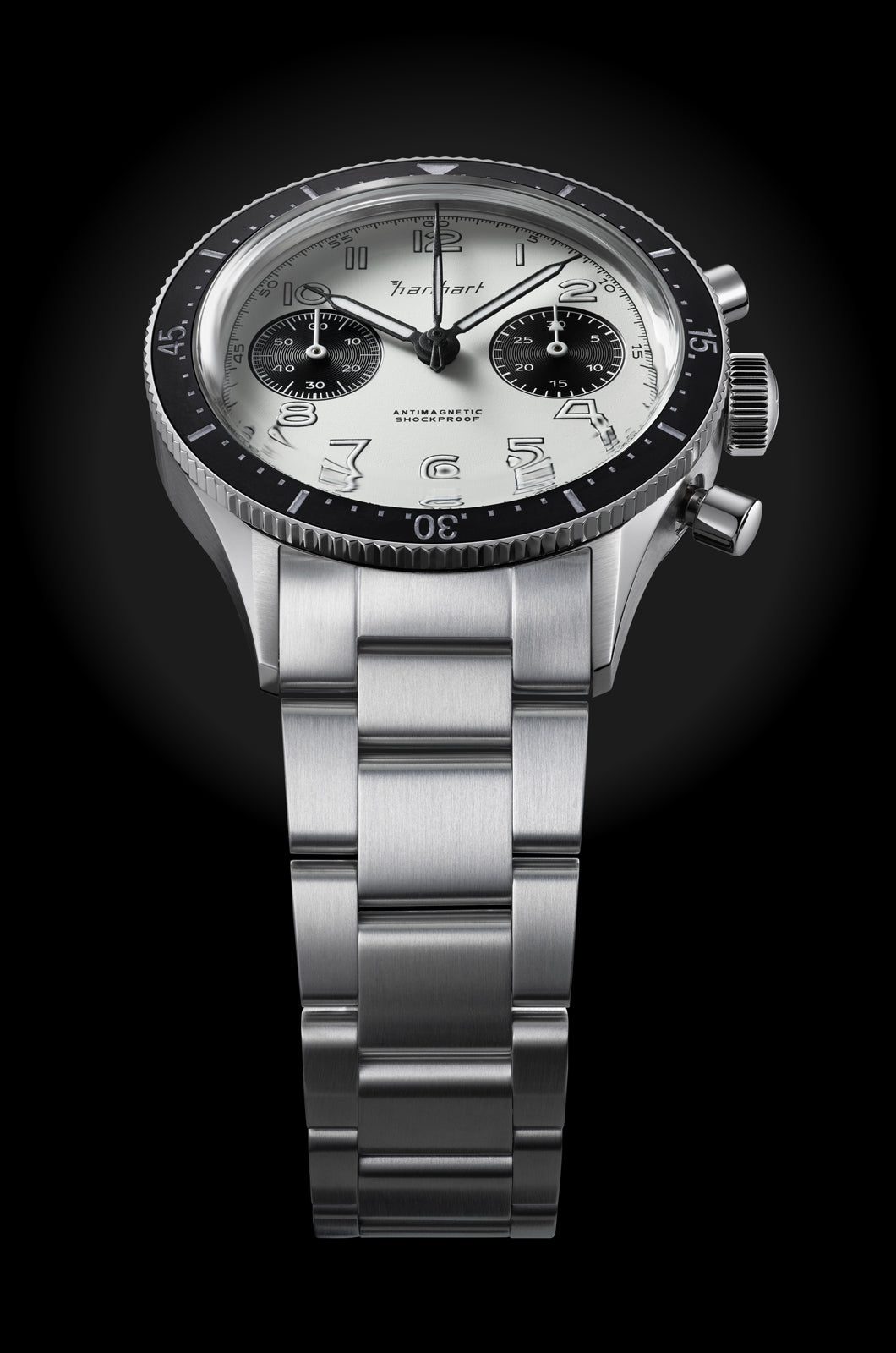 Hanhart 415 ES Panda 39mm White Dial Silver Steel Bracelet
