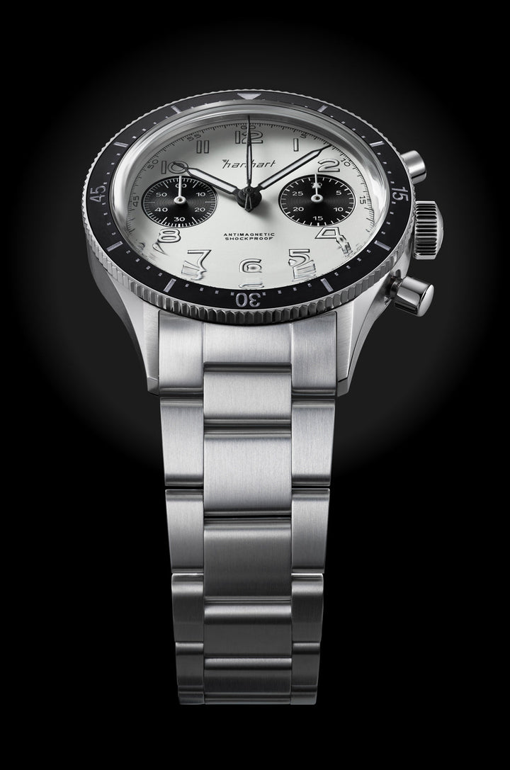 Hanhart 415 ES Panda 39mm White Dial Silver Steel Bracelet