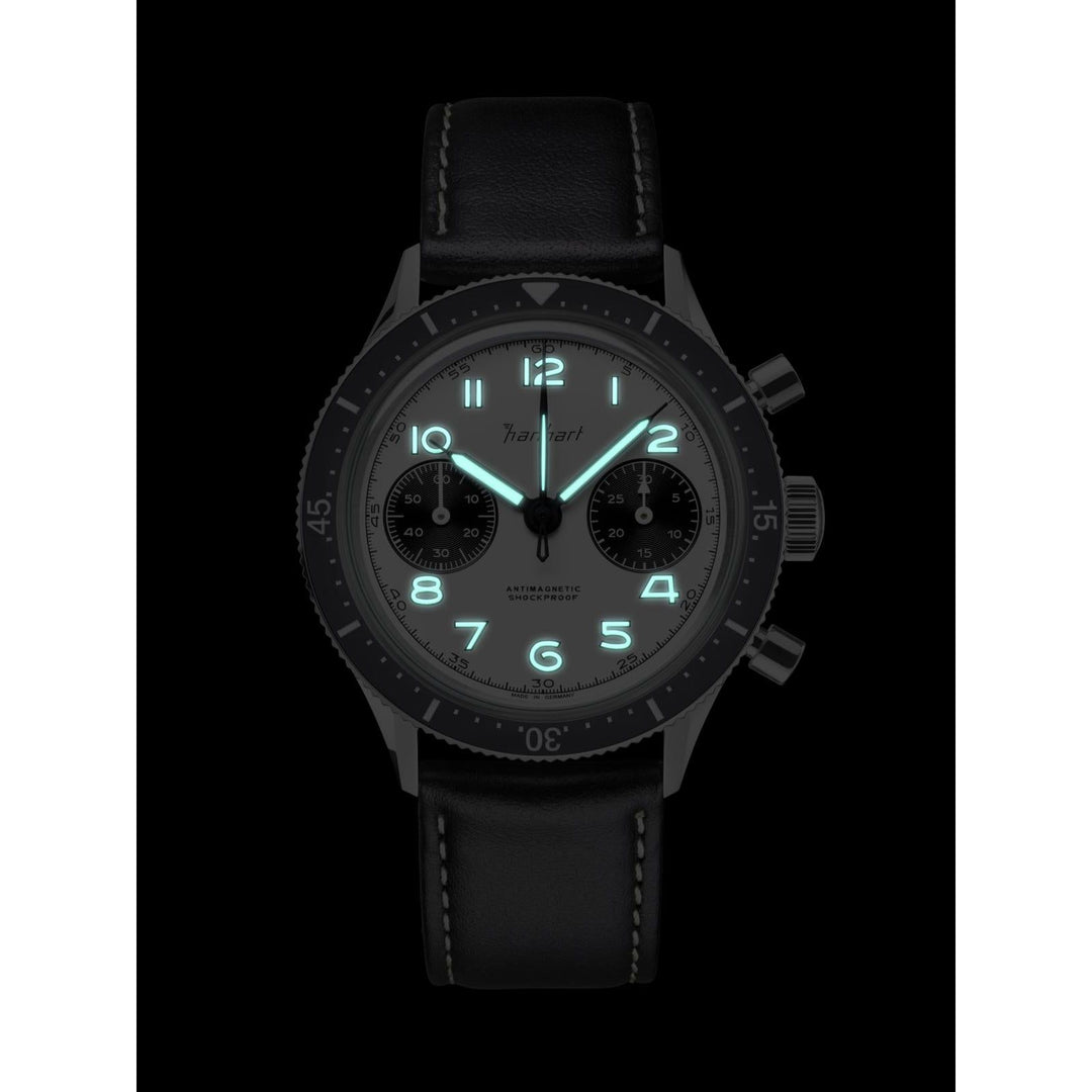 Hanhart 415 ES Panda 39mm White Dial Black Strap