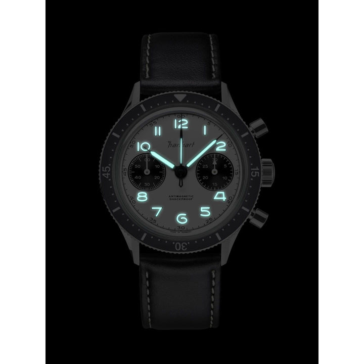 Hanhart 415 ES Panda 39mm White Dial Black Strap