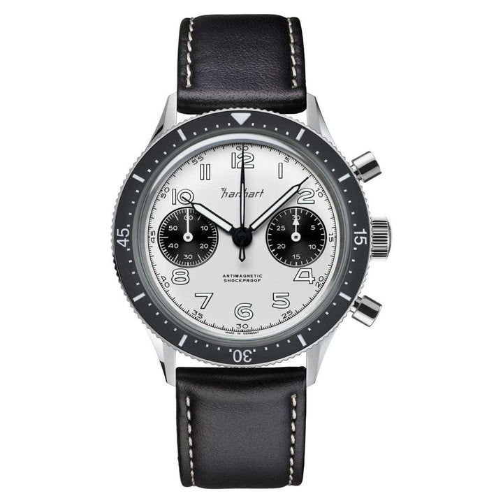 Hanhart 415 ES Panda 39mm White Dial Black Strap