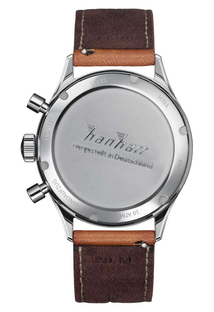 Hanhart 415 ES 39mm Black Dial Brown Strap