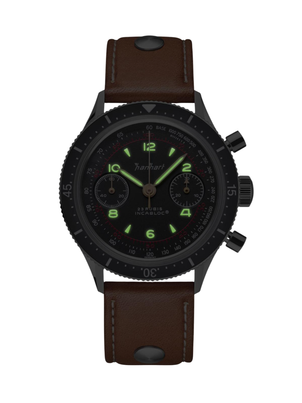 Hanhart 415 ES 39mm Black Dial Brown Strap