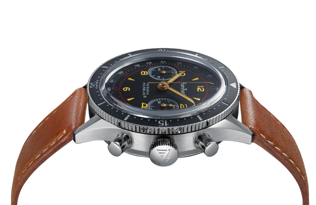 Hanhart 415 ES 39mm Black Dial Brown Strap