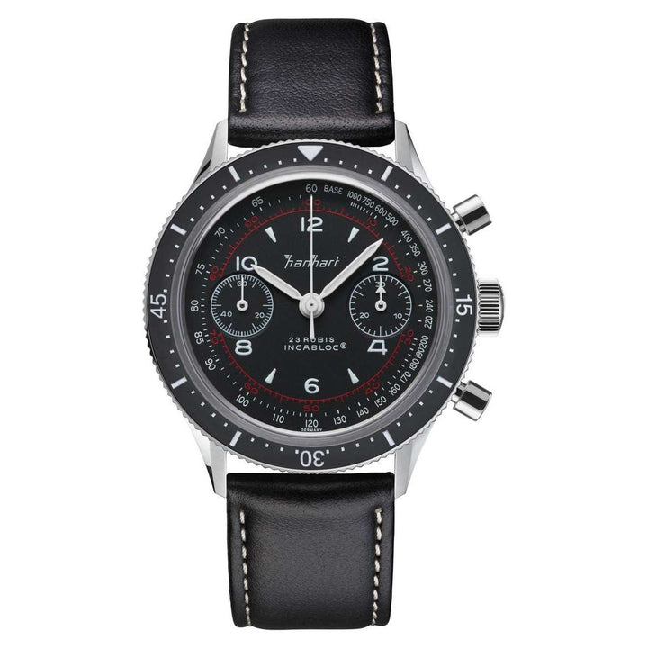 Hanhart 415 ES Pure 39mm Black Dial Black Strap