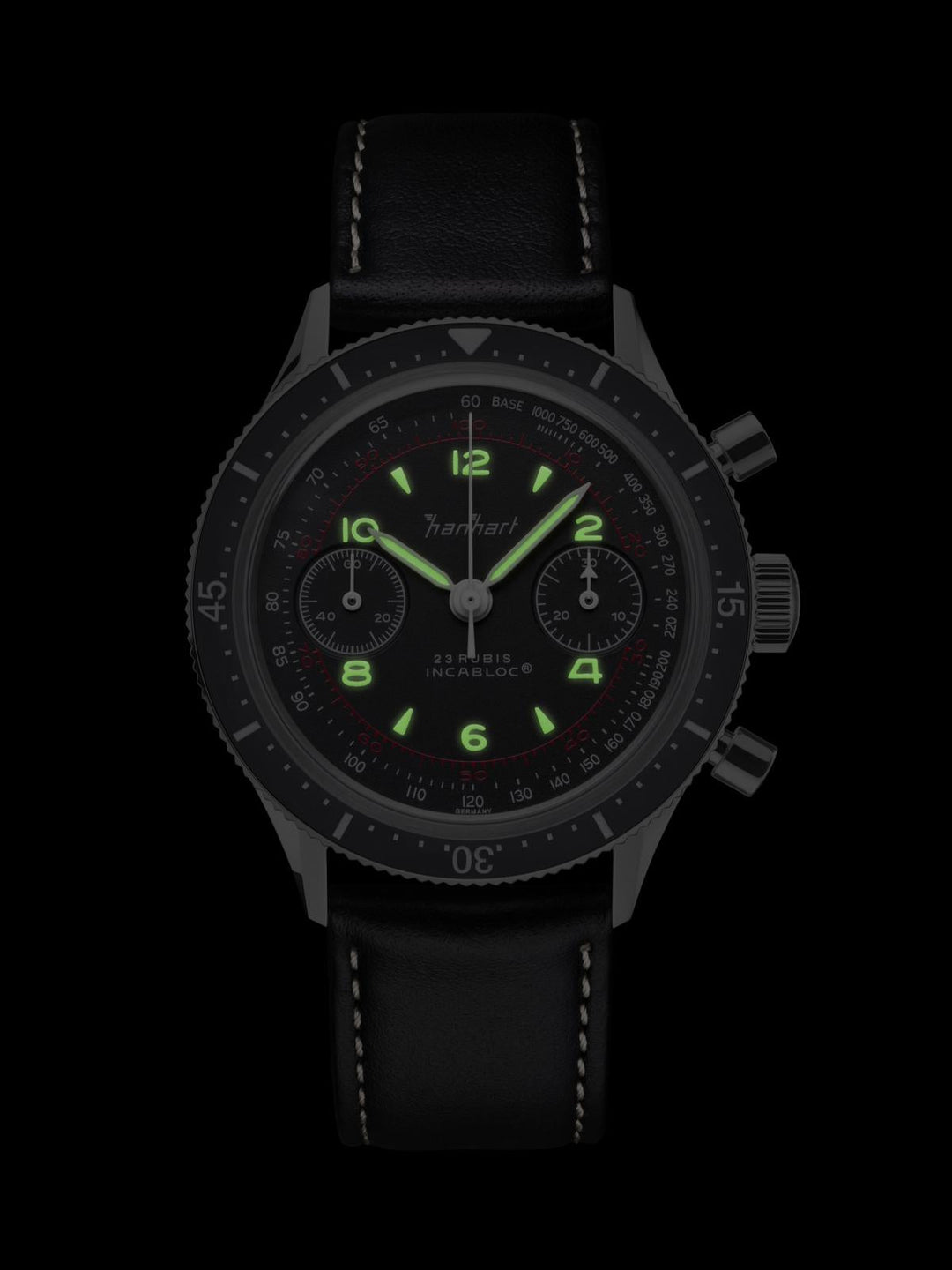 Hanhart 415 ES Pure 39mm Black Dial Black Strap