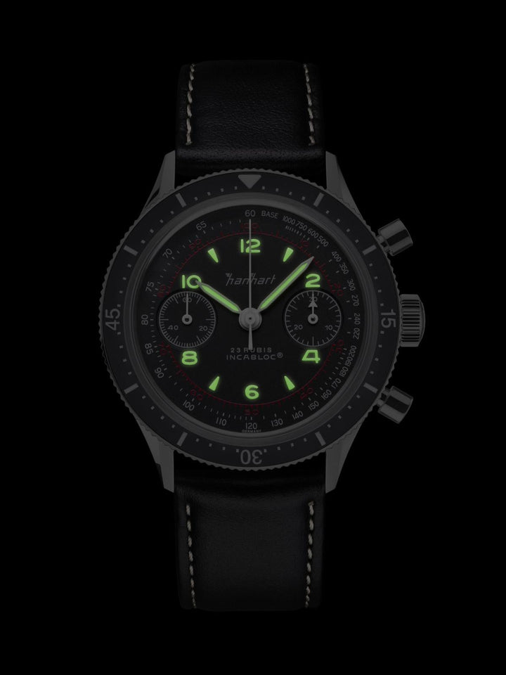 Hanhart 415 ES Pure 39mm Black Dial Black Strap