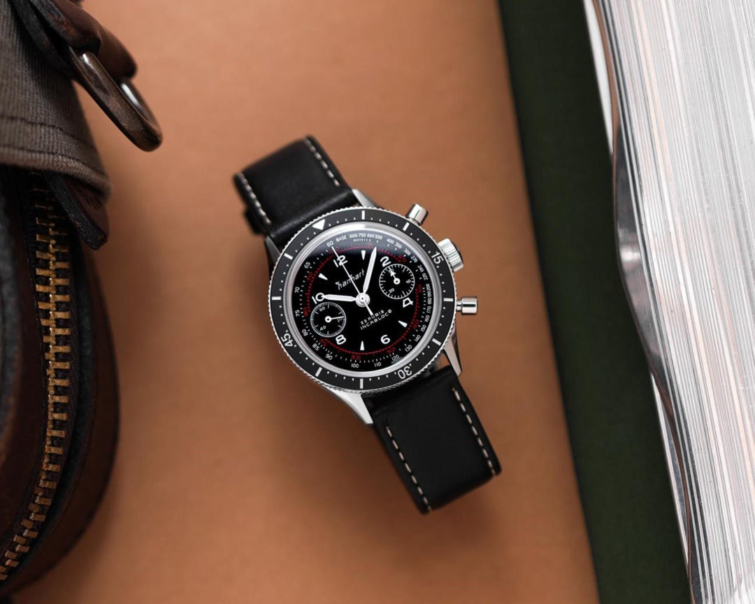 Hanhart 415 ES Pure 39mm Black Dial Black Strap