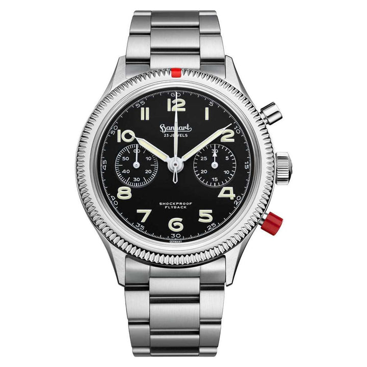 Hanhart 417 ES Heritage Flyback 42mm Black Dial Silver Steel Bracelet