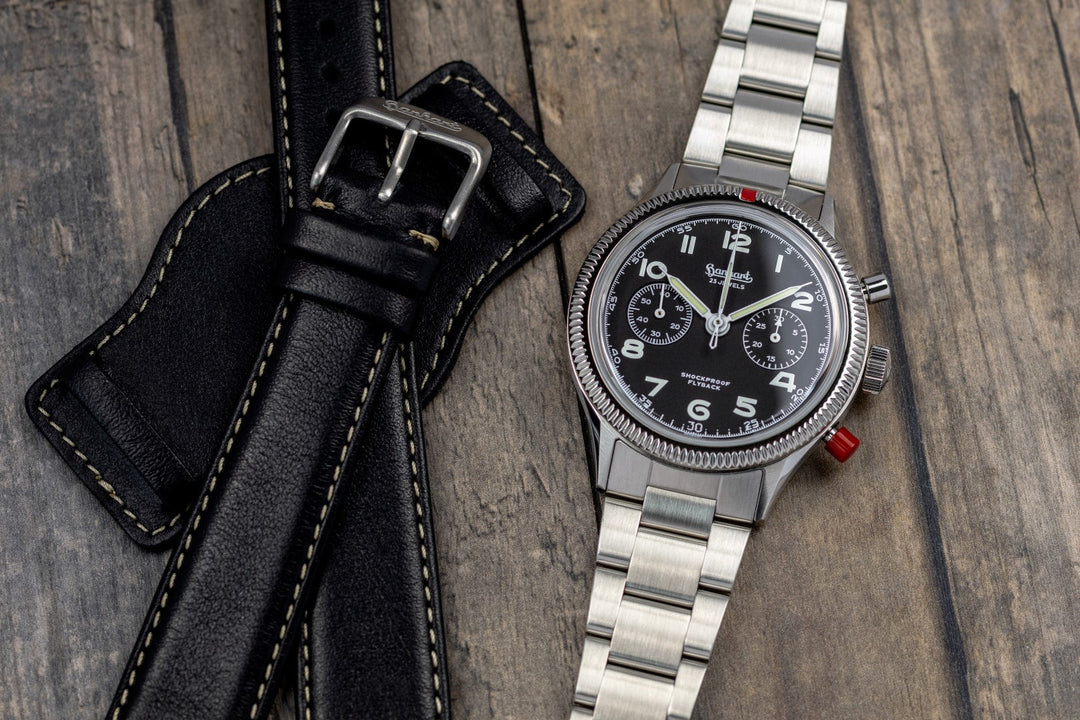 Hanhart 417 ES Heritage Flyback 42mm Black Dial Silver Steel Bracelet