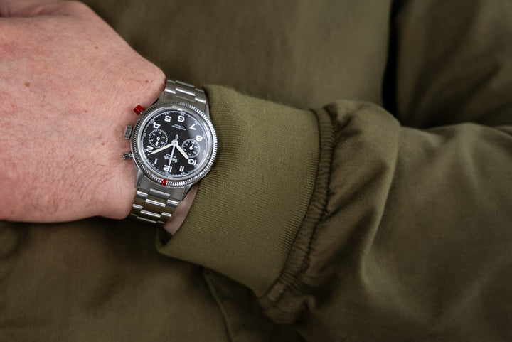 Hanhart 417 ES Heritage Flyback 42mm Black Dial Silver Steel Bracelet