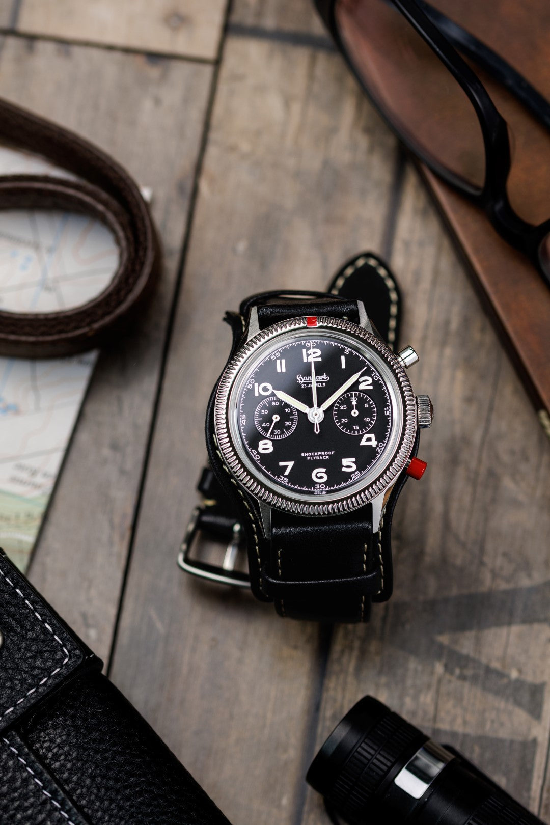 Hanhart 417 ES Heritage Flyback 42mm Black Dial Black Strap