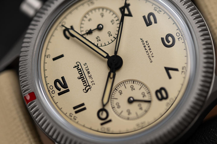 Hanhart Pioneer 417 TI Desert Pilot 42mm Sand Dial Sand Strap
