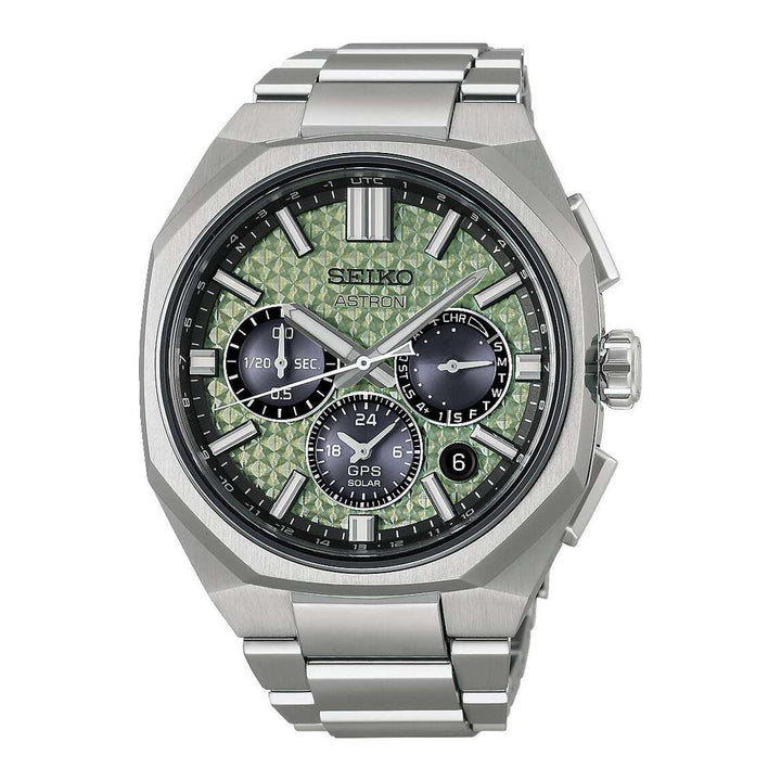 Seiko Astron 43.4mm Crystal Green Dial Silver Titanium Strap