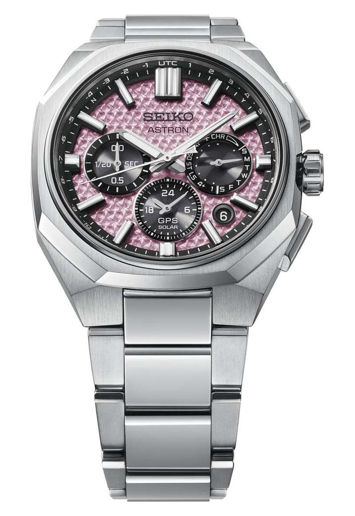 Seiko Astron 43.4mm Crystal Rose Dial Silver Titanium Strap