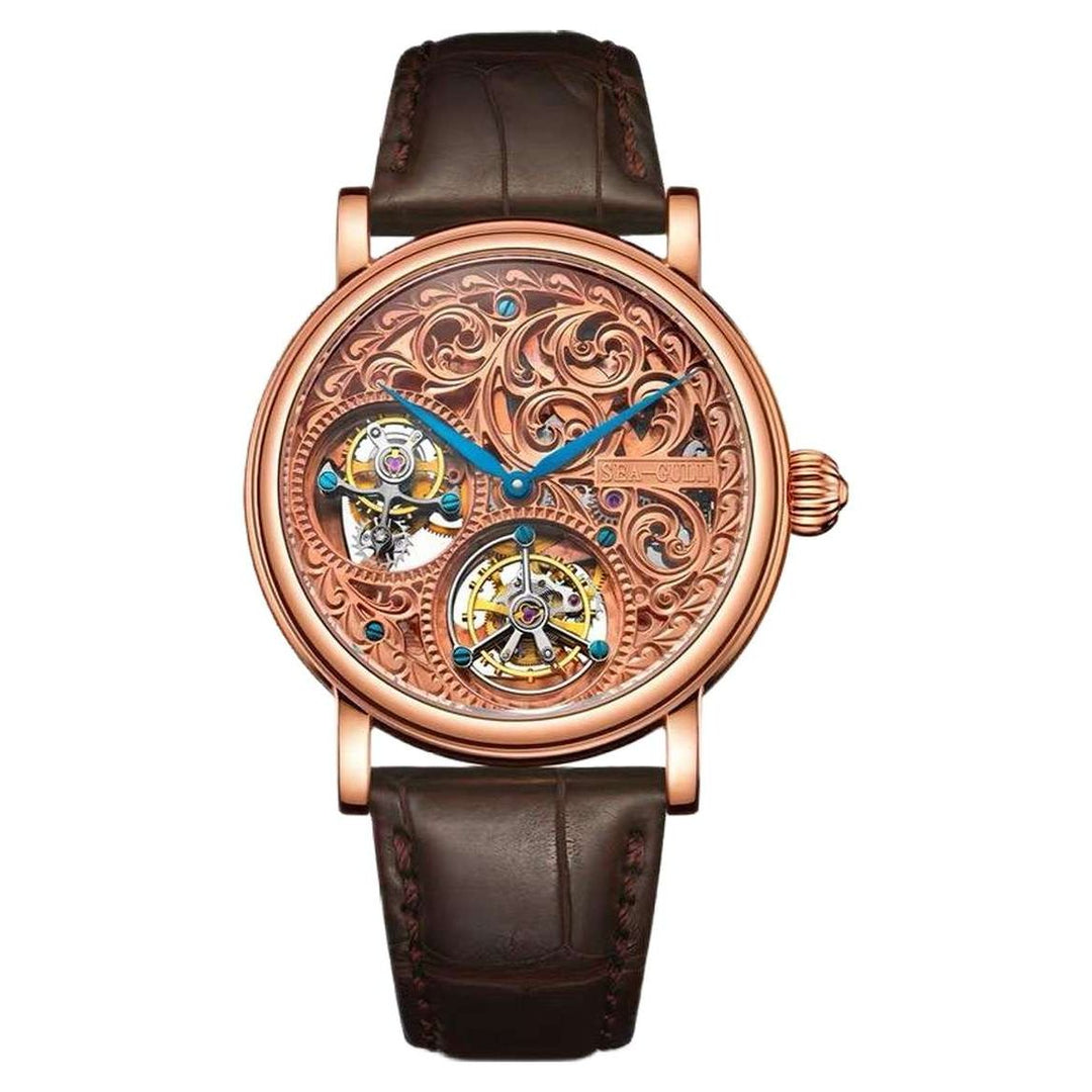 Seagull Tourbillon 42mm Skeleton Dial Brown Crocodile Strap