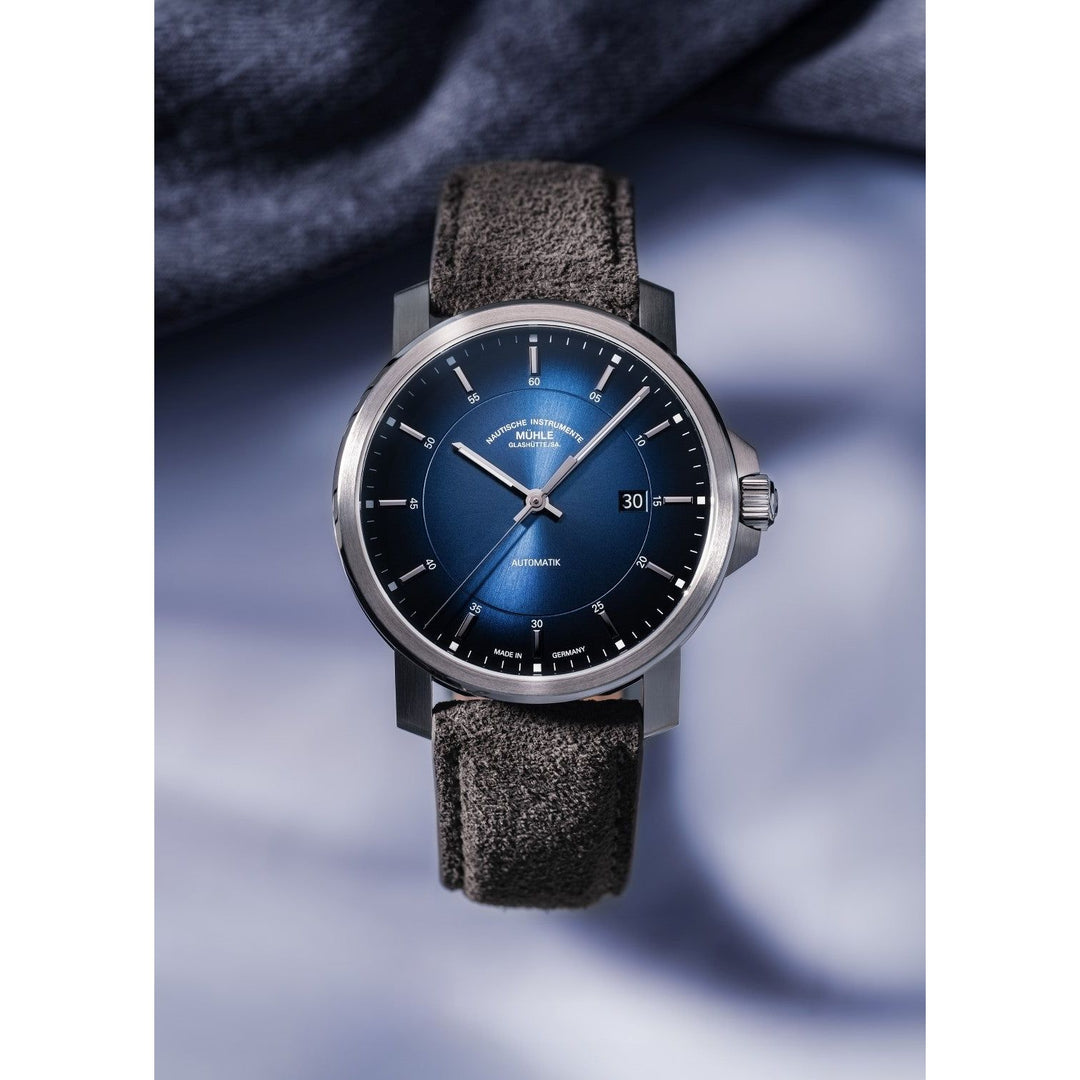 Mühle Glashütte 29er Casual "Coastal Blue" 42.4mm Blue Dial Brown Leather Strap