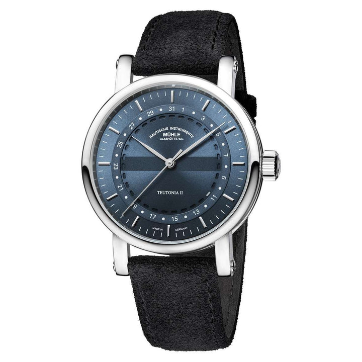 Mühle Glashütte Teutonia 41mm Gray-blue Dial Black Leather Strap