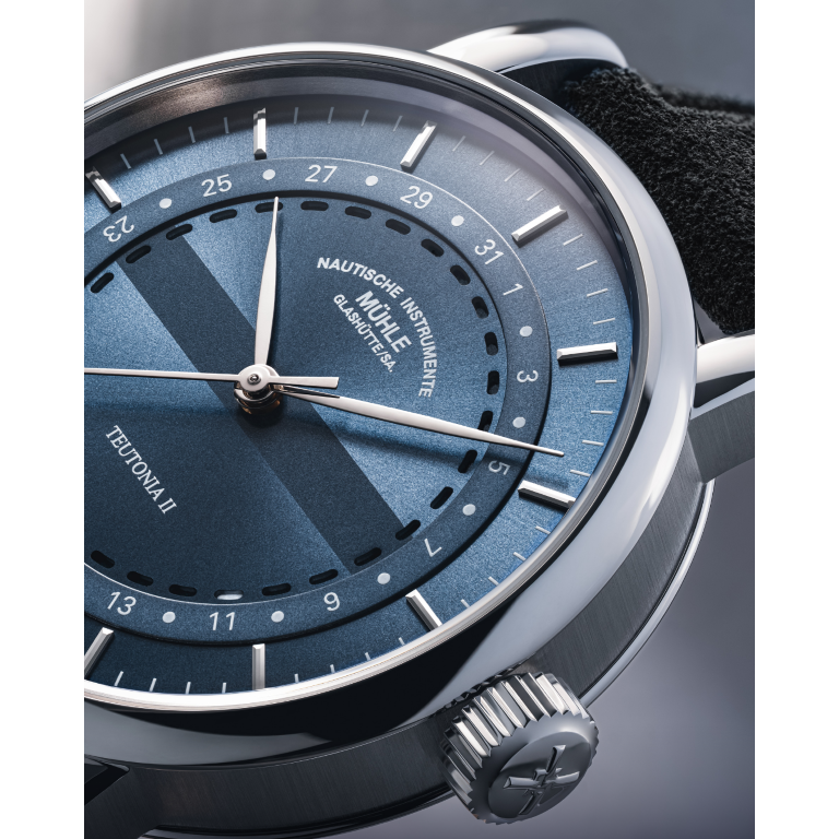 Mühle Glashütte Teutonia 41mm Gray-blue Dial Black Leather Strap