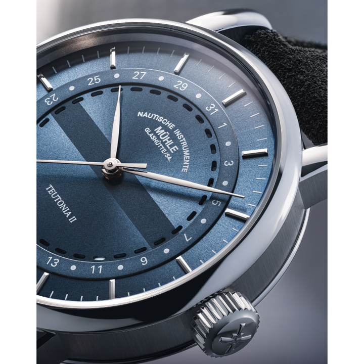 Mühle Glashütte Teutonia 41mm Gray-blue Dial Black Leather Strap