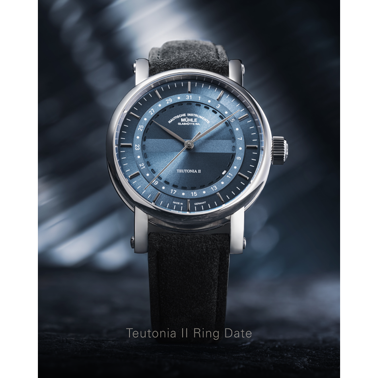 Mühle Glashütte Teutonia 41mm Gray-blue Dial Black Leather Strap