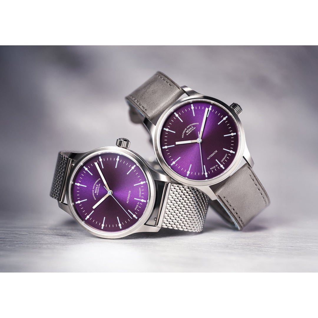 Mühle Glashütte Panova Violet 40mm Violet Dial Grey Leather Strap