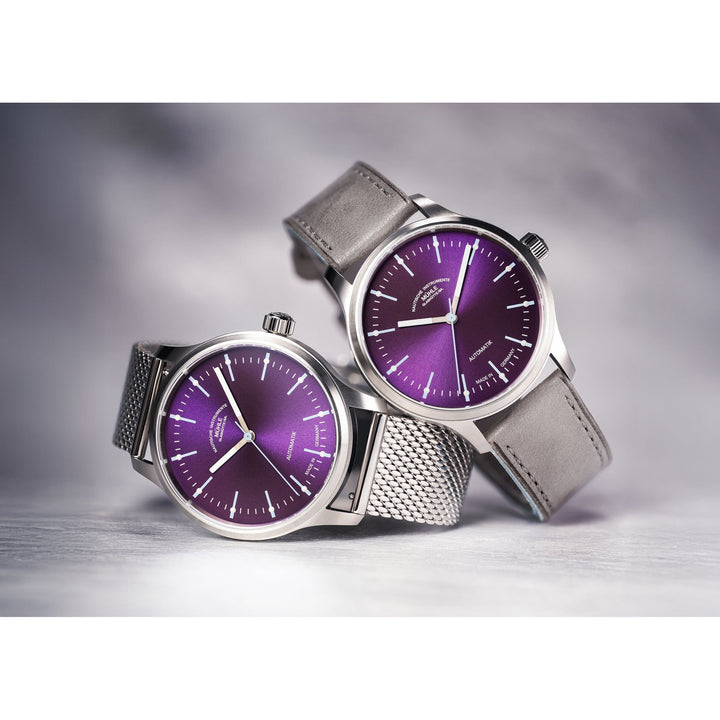 Mühle Glashütte Panova Violet 40mm Violet Dial Grey Leather Strap