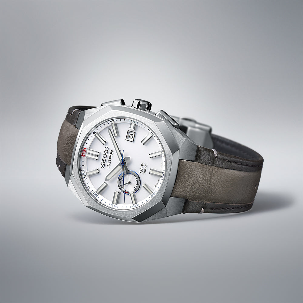 Seiko Astron 41.2mm White Dial Dark Brown Strap