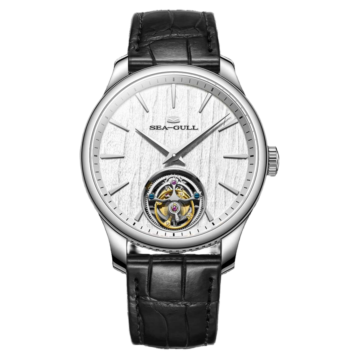 Seagull Tourbillon 42mm Silver-White Dial Black Crocodile Strap